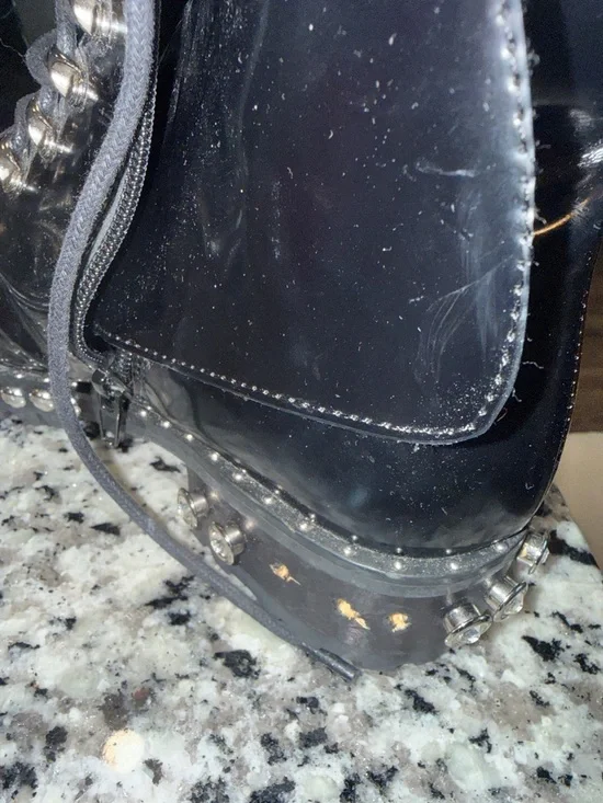 Jeffrey Campbell Black Lace-Up Combat Boots with Silver Caps - Picture 5 of 5